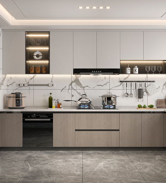 Kitchen with gray cupboards